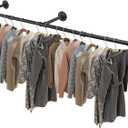 Livabber Industrial Pipe Clothes Rack, Heavy Duty Detachable Iron Garment Rack Wall Mounted, Rustic Saving Space Clothes Bar Multi-Purpose Hanging Rod for Bedroom, Closet, Black (50 Inch)