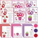 Pajean 30 Pack Valentines Day Handprint Bouquet Card Kit with 3 Large Ink Pads Red Pink Purple DIY Craft Set for Art Activity Stamping Holiday Party Home Family Gifts Supplies Decoration