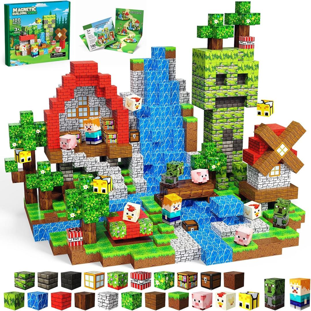 Magnetic Blocks Toys for Kids, 100PCS Magnetic Building Blocks, Magnetic Cubes, Sensory Stacking Toys for STEM Constructions Magnet Blocks for Boys Girls Age 4 5 6 7 8-12 Birthday Gifts