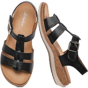 Littleplum Women's Flat Sandals– Comfortable Arch Support Womens Sandals, Summer Breathable Adjustable Orthotic Walking Shoes for Beach,Travel 36