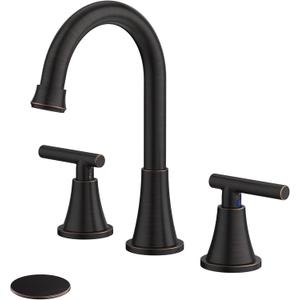 Bathroom Faucets for Sink 3 Hole, Hurran Oil Rubbed Bronze Bathroom Sink Faucet with Pop-up Drain and Supply Lines, Stainless Steel Lead-Free Widespread Faucet for Vanity RV Farmhouse (8 Inch)