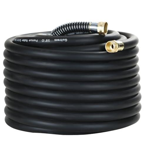 Guitrees 100FT 5/8 Heavy Duty Rubber Garden Hose - 200psi Working, 1000psi Burst - Hot/Cold Water - Five-Layered Braiding for Durability - Versatile for Gardening, Agriculture, Construction(Black)