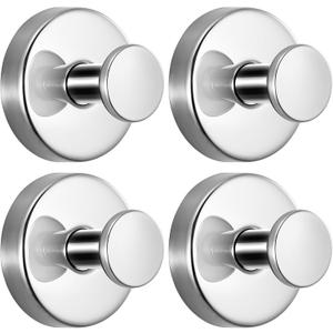 Suction Cup Hooks for Shower No-Drill Bathroom Hooks for Towels, Robes, Loofah Mountable on Bathroom Walls, Kitchen, Glass, Mirrors,Tile,Smooth Non-Porous Surfaces,Removable,4pcs,Chrome Polished