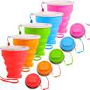 5Pcs Silicone Collapsible Cup for Travel, Reusable Folding Camping Cup Mug with Lids, Portable Expandable Drinking Cup Collapsible Water Cups Mugs Set Telescopic Camping Tumblers for Hiking