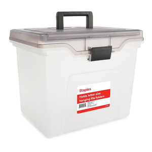 Staples File Box Portable Storage Tote, Letter Size, Clear Plastic