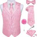 DiBanGu Mens Paisley Vest and Tie Set Silk Formal Suit Waistcoat and Bowtie Hankerchief Lapel Pin Set 8PCS for Wedding Party (X-Large)