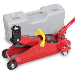 Big RED Hydraulic Trolley Service Lift Jack/Portable Floor Jack with Special Slow Release and Blow Mold Carrying Storage Case : 2 Ton (4,000 lb) Capacity, Red,T82012GS