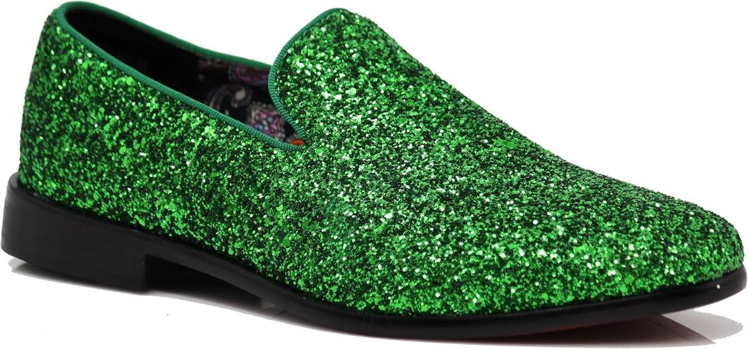 SPK04 Men's Vintage Glitter Dress Loafers Slip On Shoes Classic Tuxedo Dress Shoes (12, Green)