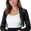 Allegra K Women's Elegant Crop Cardigan Sheer Floral Lace Bolero Shrug Top (Medium)