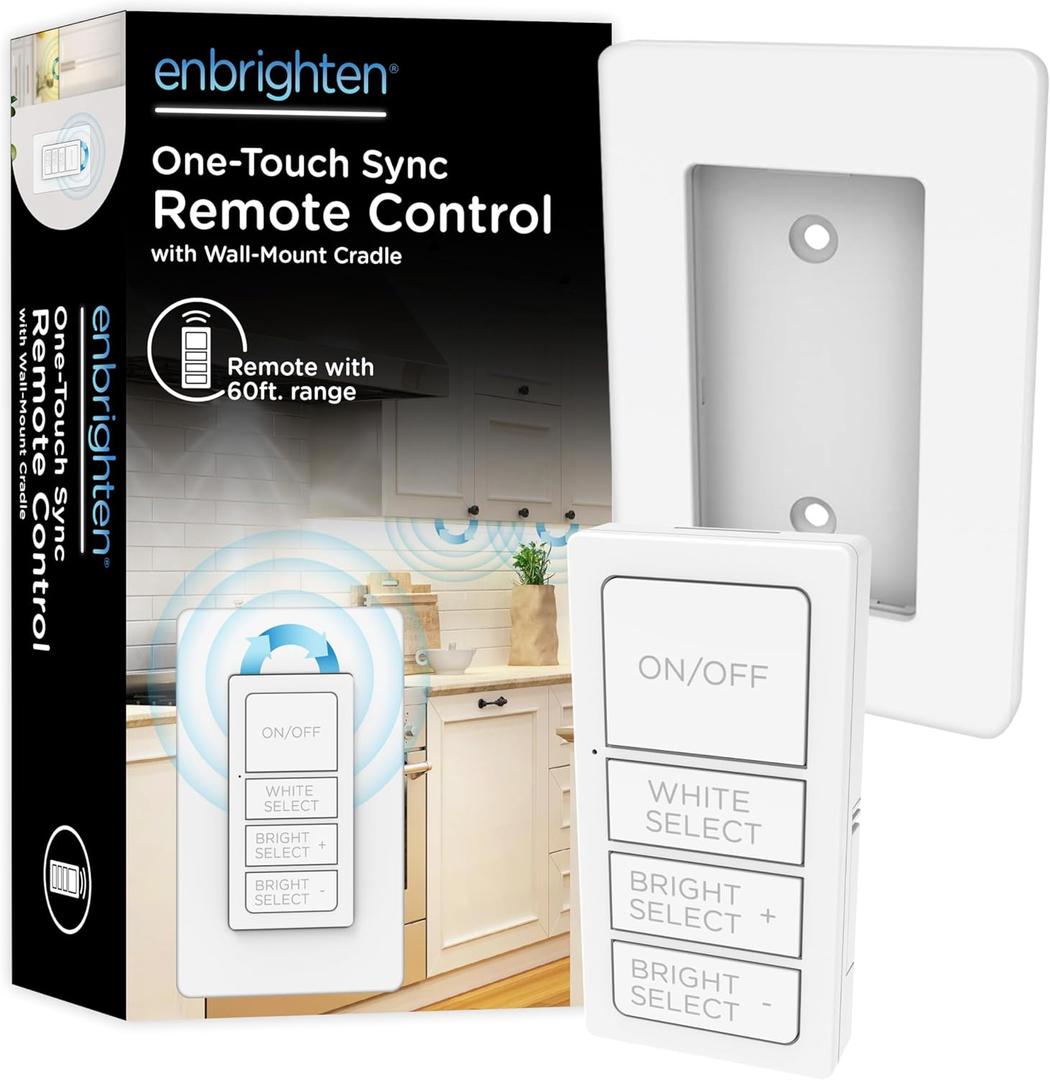 Enbrighten One-Touch Sync Remote Control, Add-on Light Switch for Under Cabinet Lights, Wireless Remote, ON/Off, Dimmable, Color Select Soft White to Bright Daylight, Cabinet Lighting Remote, 81795