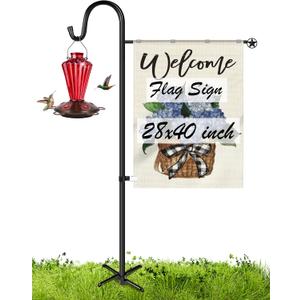 XDW-GIFTS Upgraded Garden Flag Holder Stand with Shepherd Hook for 28'' x 40'' Flags 60 in Heavy Duty Yard Flag Post Stake with 1 Clip for Outside (Without Solar Lights & Flag)