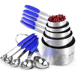 Measuring Cups : U-Taste 18/8 Stainless Steel Measuring Cups and Spoons Set of 10 Piece, Upgraded Thickness Handle(Blue)
