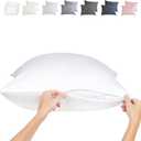 Zippered Pillowcases - Queen Size 30x20, 100% Viscose Derived from Bamboo, 2 PK, White - Cooling Pillow Cases - Silky Pillow Covers for Hot Sleepers, Menopause, Night Sweats - by JoMo