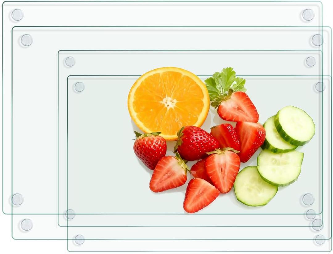 4 Pack Tempered Glass Cutting Board for Kitchen Counter, 16x12 & 12x8 Clear Chopping Boards with Non-Slip Feet for Countertop - Scratch Resistant,Long Lasting, Dishwasher Safe