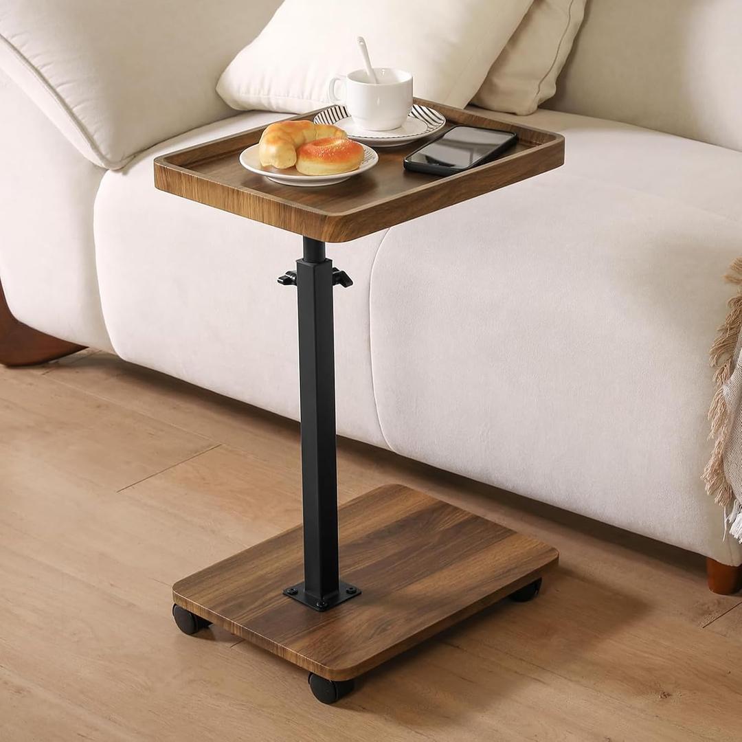 Adjustable Height Couch Tables That Slide Under Sofa, 360 Swivel Modern Tv Tray Table with Wheel, C Shaped End Table for Couch, C Table for Small Place, Perfect for Livingroom, Bedroom