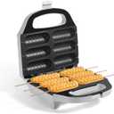 Corn Dog Waffle Maker, Hot Dog Waffle Machine with Non-stick Coating Plate, Hot Dog Maker Toaster Make 6 Corn Dogs, Corn Dog Waffle Machine Make Corn Dog in Minutes, Easy to Clean, White