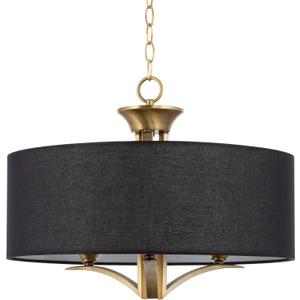 Kira Home Alondra 20" Modern Drum Gold Chandelier with Large Black Linen Shade, 3-Light Modern Farmhouse Hanging Light with Black Drum Shade, Warm Brass Finish