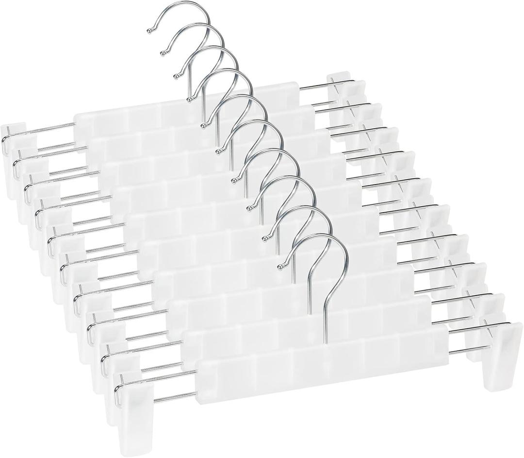 10 Pack Skirt Hangers，Pants Hangers with Clips，360 ° Swivel Hooks Space Saving Hangersfor Pants, Skirts, Clothes, Jeans，Translucent