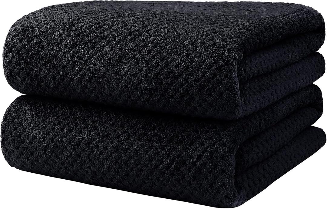 HOMEXCEL Bath Towels Pack of 2, (27 x 54 Inches) Microfiber Ultra Soft Highly Absorbent Bath Towel Set, Lightweight and Quick Drying Towels for Body, Sport, Yoga, SPA, Fitness, Black
