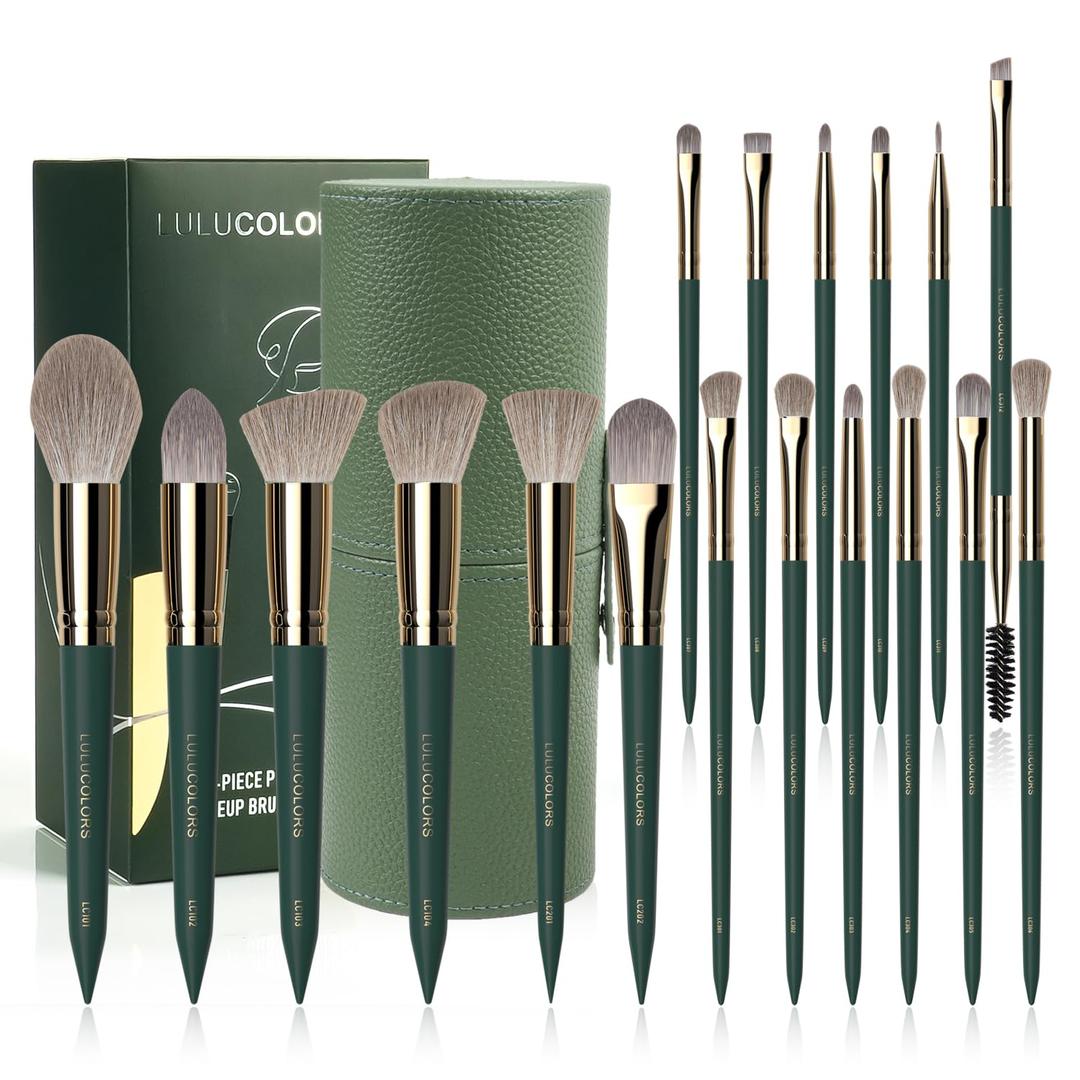 18-Piece Makeup Brush Set with Holder Case  Complete Makeup Brush Collection for Flawless Makeup Application -Soft Bristles (Green)