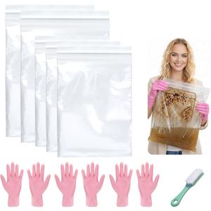 Mity Rain 5 Packs Oven Rack Cleaning Bag Kit, Reusable No-Scrub Oven Rack Cleaning Bags, Includes three gloves and one brush (three 23.62*35.43 inch and two 31.50*39.37inch) leak-resistant PE bags