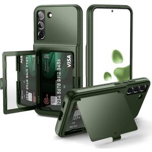 Samsung Galaxy S22 Plus Case - WeLoveCase Wallet Case with Credit Card Holder & Hidden Mirror, All-Round Protection Shockproof Phone Cover Designed for Samsung Galaxy S22 +, 6.6 Inch Green