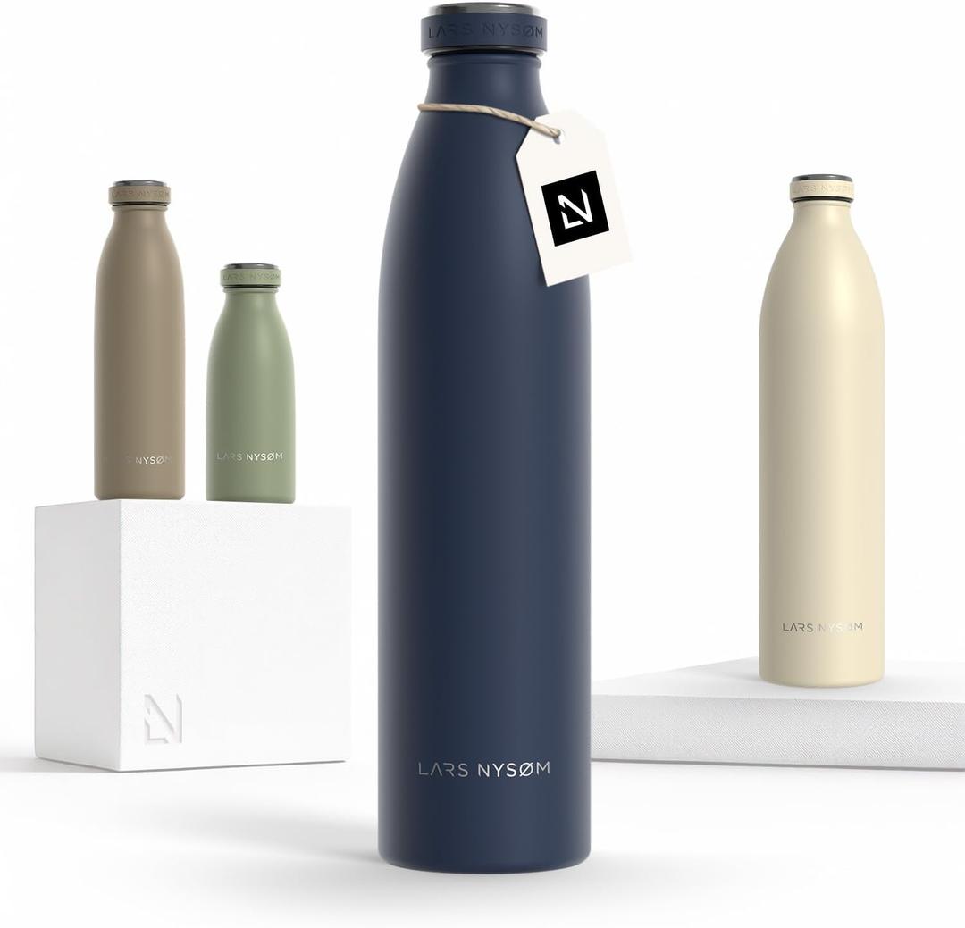 LARS NYSM Stainless Steel Insulated Water Bottle 12oz 17oz 25oz 34oz 51oz | Insulated Thermo Flask for Hot and Cold Beverages | Leakproof Drinking Bottle (Midnight Blue, 33.9 oz) (33.8 Ounces)