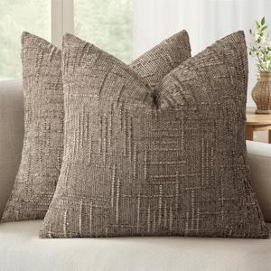 MIULEE Textured Throw Pillow Covers Thick Chenille Decorative Pillows Taupe Grey 18x18 Inch Set of 2 Modern Boho Farmhouse Home Decor Neutral Cushion Covers for Couch Sofa Living Room Bedroom