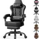 GTPLAYER Gaming Chair, Big and Tall Gaming Chair for Adults, Wide Seat Computer Game Chairs with Thick Pocket Spring Cushion & Footrest, 350 lbs, Black