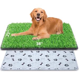 Dog Grass Mat with Pee Pad 3823", Large Dog Litter Box Indoor Artificial Turf Grass Porch Waterproof Patio Potty Tray for Doggie Reusable Washable and Lawn for Replacement Puppy Training