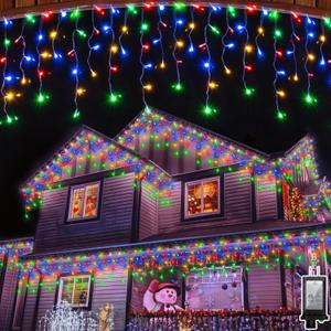 810LED 82FT Christmas Lights, 180Drops 12 Modes Multicolor Christmas String Lights Outdoor Dimmable, Waterproof Christmas Decoration Fairy Lights with Timer for Indoor Eaves Party Patio Window Fence, Multicolor, 810LED 82 FT with 180 Drops