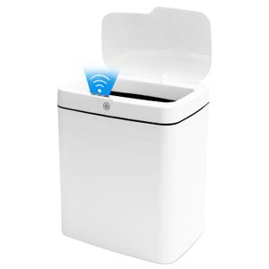 Automatic Bathroom Trash Can with lid15 Liter / 4 Gallon Touchless Motion Sensor trash Can with Lid,Smart Rechargeable Plastic Slim Garbage Can for Bathroom, Bedroom, Living Room etc., white