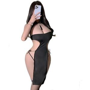 SINMIUANIME Sexy Cosplay Cheongsam Dress Chinese Qipao Traditional Style Anime Lingerie Bodycon Costume Babydoll Nightgown, One Size