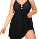 Daci Plus Size Two Piece Swimsuit for Women Swim Dress with Shorts Flowy Mesh Tankini Bathing Suit