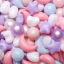 TRENDPLAY Bigger Star Ball Pit Balls 100-Piece Set: Vibrant Mix of Shapes - Larger Star Heart Shapes for Kids, Perfect for Parties, Playtime, Pink+ Blue+ Purple+ White+ Pearl White