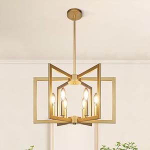 Klgxnrd 6-Light Gold Pendant Light, Modern Farmhouse Dining Room Light Fixtures Over Table, Industrial Metal Geometric Kitchen Chandelier for Entryway Hallway Foyer Bedroom