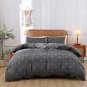 CozyLuna Grey Duvet Cover Set King Size, 3 Pcs Soft Washed Microfiber Textured Bedding Set with Corner Ties & Zipper Closure, Embroidery Shabby Chic Boho Comforter Cover Set for All Season