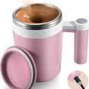 Self Stirring Coffee Mug: Rechargeable Automatic Self Stirring Mug with Magnetic Stirrer and Lid,Travel Coffee Cup for Milk/Cocoa/Office/Travel/Best Gifts 13oz (Pink)