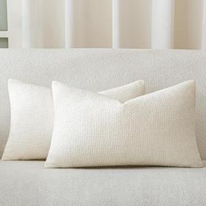 a moment Off White Chenille Throw Pillow Covers 12x20 Inch Pack of 2 Modern Decorative Throw Pillow Covers Farmhouse Cross Throw Pillowcases Home Decor for Sofa Bedroom Living Room, Off White