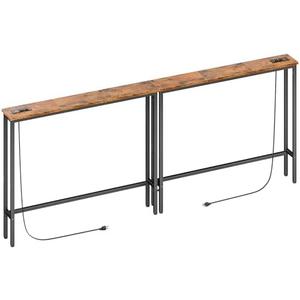 ELYKEN 2 Pack 5.9" Narrow Console Sofa Table with Power Outlets, Total 78.8” Long Behind Couch Table with Charge Station and 5.9’ Extension Cord for Living Room, 5.9"D x 78.8”W x 29.5”H, Rustic Brown