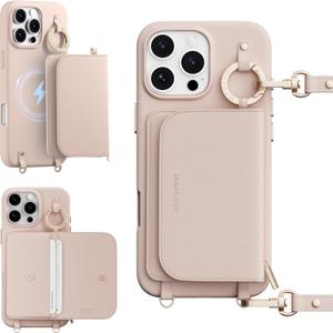 MAGEASY Pouch MagSafe Crossbody Wallet Case for iPhone 16 Pro Max 6.9 - Detachable Wallet with Strap, 16ft Drop Protection, Card Holder & Coin Pocket Magnetic Purse Compatible with MagSafe (Rose)
