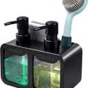 Kitchen Hand Soap and Dish Soap Dispenser Set, Dual Soap Dispenser with Sponge Caddy and Brush Holder 4-in-1 Organizer for Kitchen Sink Countertop, Useful Kitchen Gadgets - Black