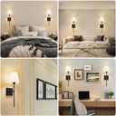 Wall Sconces Sets of 2, Bathroom Vanity Sconces Wall Lighting with White Fabric Shades, Hardwired Retro Industrial Wall Lamps, Wall Lights Suitable for Bedroom Living Room (Black)