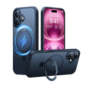 TORRAS Magnetic for iPhone 16 Case with Stand, Built-in Stand Compatible with MagSafe, 3X Military-Grade Protection, Translucent Slim Phone Case for iPhone 16 6.1'', Matte Black