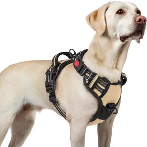 rabbitgoo Dog Harness for Large, No Pull Pet Harness with 3 Buckles, Adjustable Soft Padded Vest with Control Handle, Walking Reflective Pet Vest for Large Dogs, Beige, L