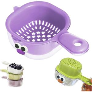 Kitchen Dual Layer Draining Basket with Handle,Double Drain Plastic Fruit Washing Bowl, Handy Mini Berry and Tomato Washer, Fruit Storage Container (Purple)