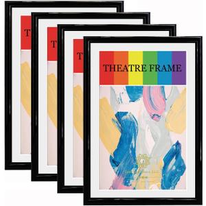 Black Theatre Frames with White Mat, 4 Pack, Holds 5.5x8.5-inch Media, Wall or Tabletop Display