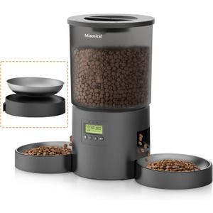 Automatic Cat Feeder 2 Cats, 4.2L Dry Food Auto Dispenser with Double Bowls,Dual Power Supply,Programmable Portion Control,10s Voice Recorder(Black,Stainless Steel Bowls) (Transparent+Black)