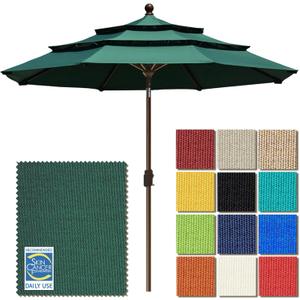 EliteShade USA 10-Year-Non-Fading 9ft 3-Tier Market Patio Umbrella, Commercial Grade Outdoor Table Umbrella with Crank Open, Windproof & UPF 50+ UV Protection, Heavy Duty Ventilation for Garden, Deck, Pool, Backyard, Beach & Bistro, Forest Green