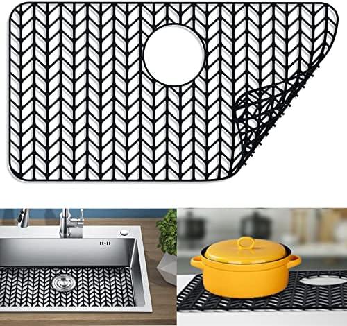 JIUBAR Sink protectors for kitchen sink 12"13"16"18"19"24"26"28"29"silicone sink mat| Silicone Kitchen Sink Mat Grid for Bottom of Farmhouse Stainless Steel(26"x 14"Rear Drain Black)